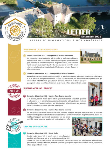 Modèle Newsletter ou Bulletin d'informations pour membres de l'association du Patrimoine des Ruanopontins