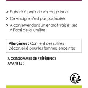 Contre Etiquette Vinaigre Vin Rouge